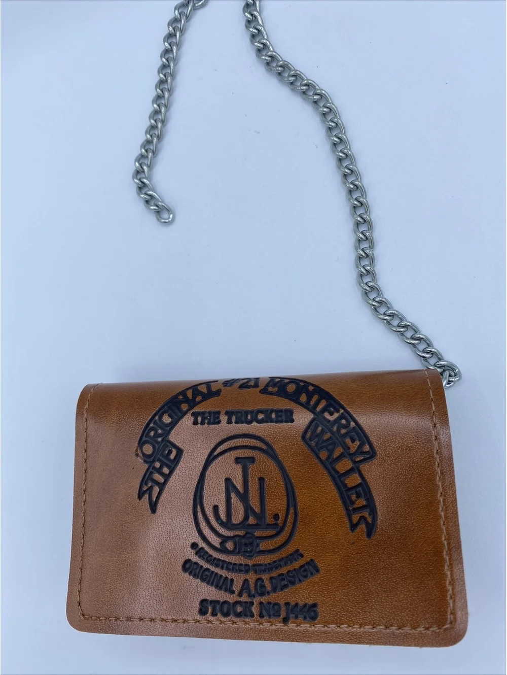 Men’s wallet, trucker biker, chain, brown simple